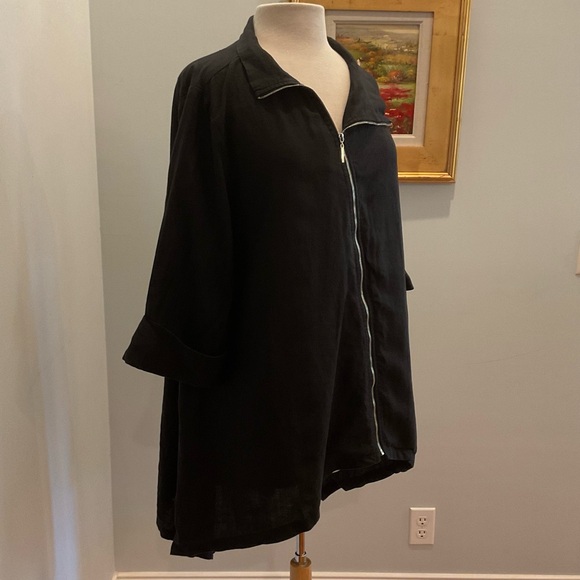 René Madison Ave Linen Asymmetrical Zip Travel Jacket - Picture 2 of 8